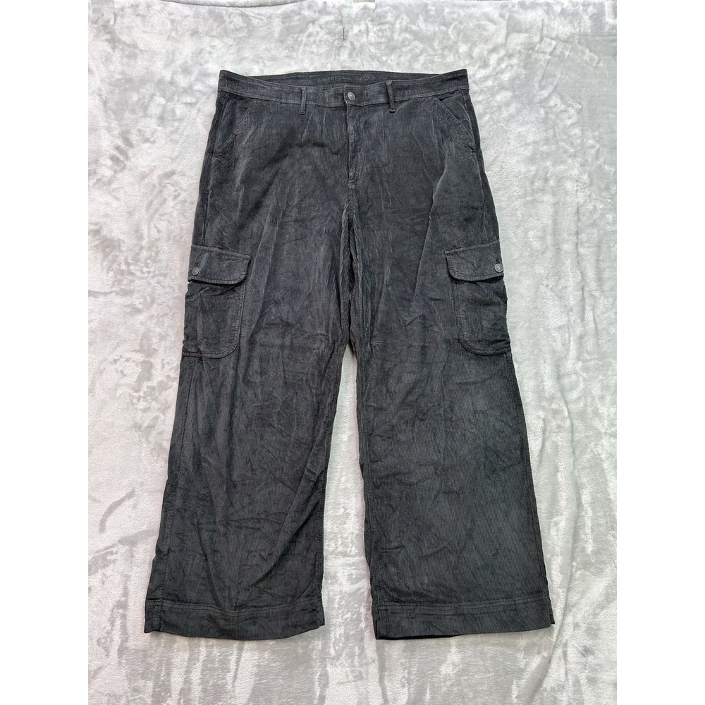 American Eagle Jean Super High Rise Baggy Wide Leg Women 20 Black Corduroy Cargo